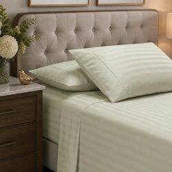 Sheet Set King Damask Stripe Cotton Blend 1200 Thread Count Sateen Bedding