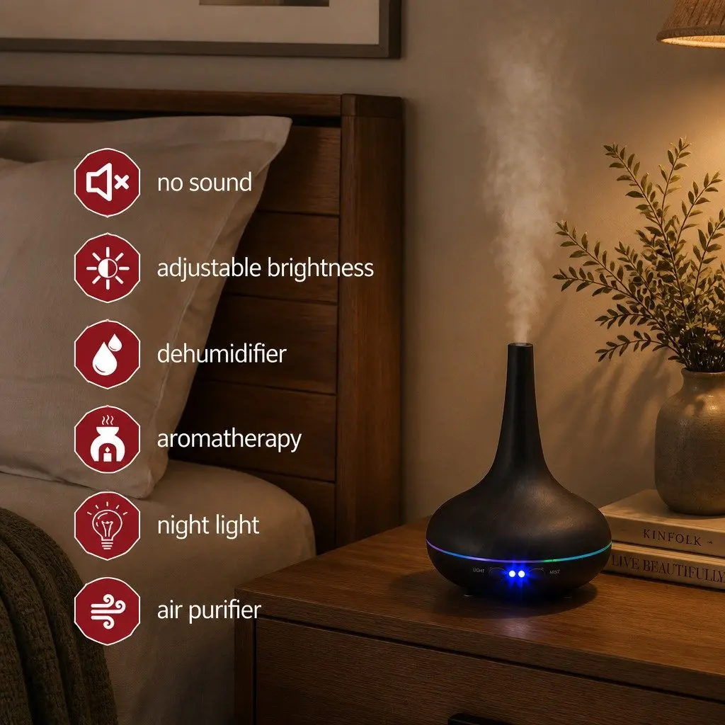 Ultrasonic Aroma Diffuser Humidifier 200ml Dark Wood Grain