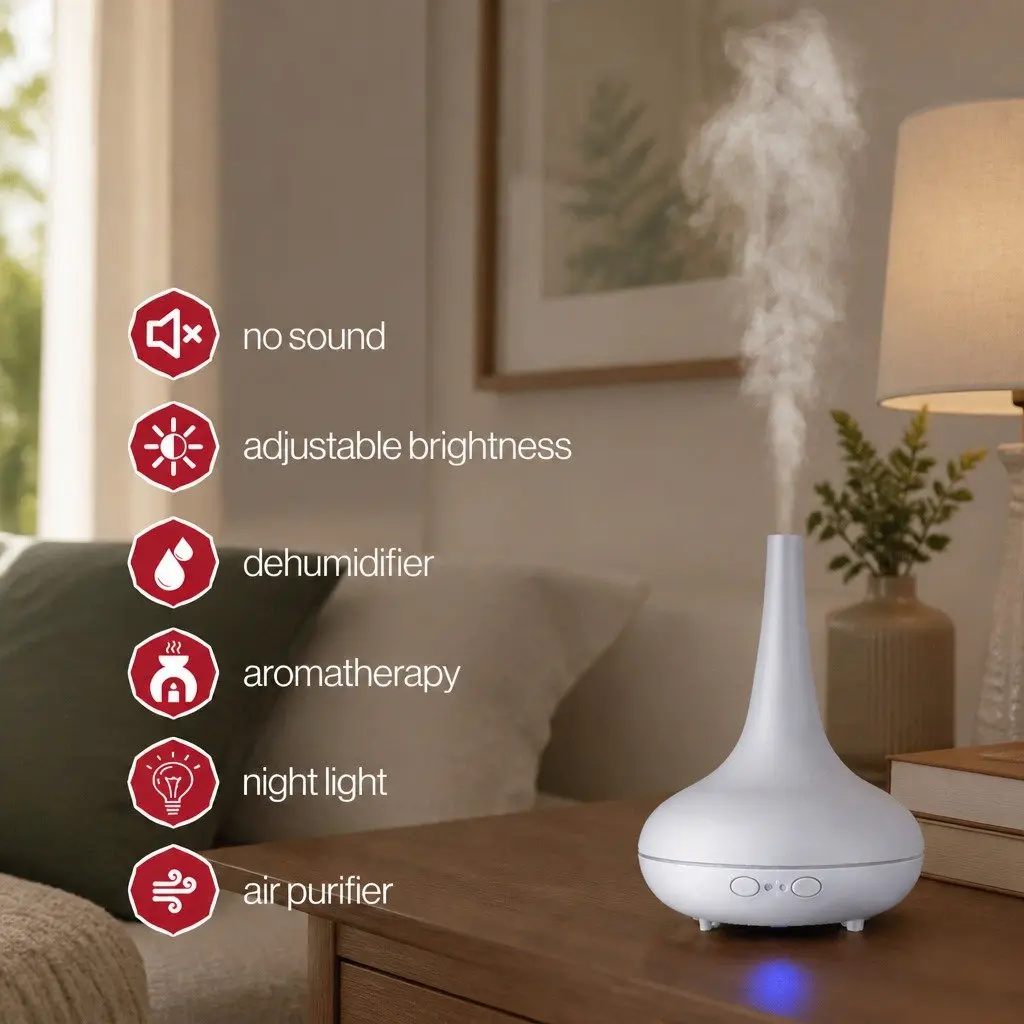 Ultrasonic Aroma Diffuser Humidifier Aromatherapy 200ml Cool Grey
