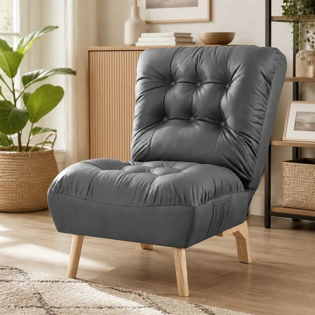 Accent Recliner Chair Adjustable Backrest Grey 73cm Width 85cm Depth 97cm Height