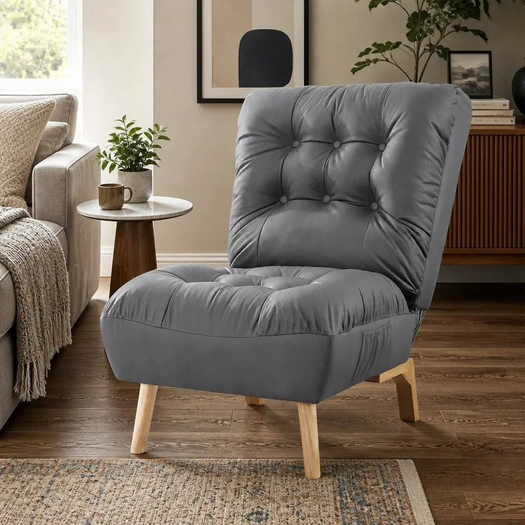 Accent Recliner Chair Adjustable Backrest Grey 73cm Width 85cm Depth 97cm Height