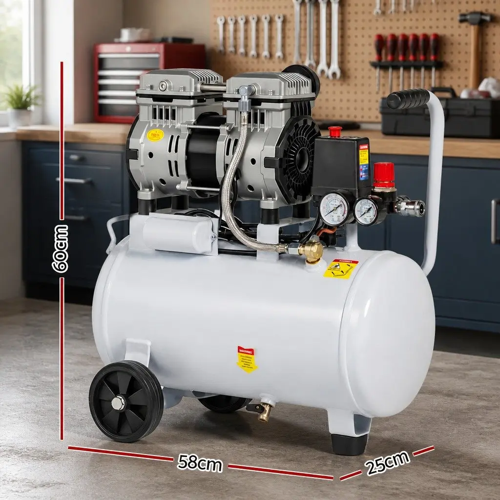 Air Compressor Portable 24L Tank Oil-Free Tyre Inflator Electric Quiet White