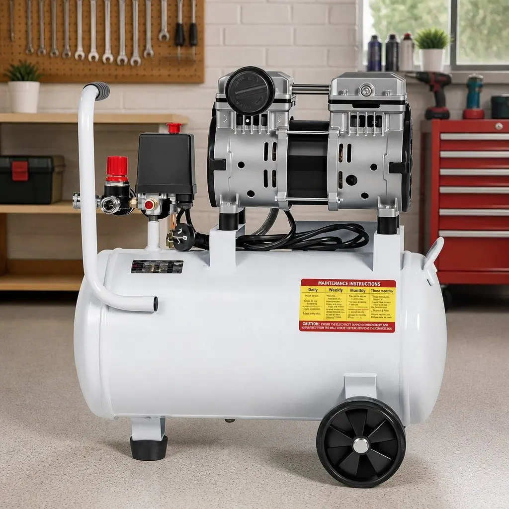 Air Compressor Portable 24L Tank Oil-Free Tyre Inflator Electric Quiet White