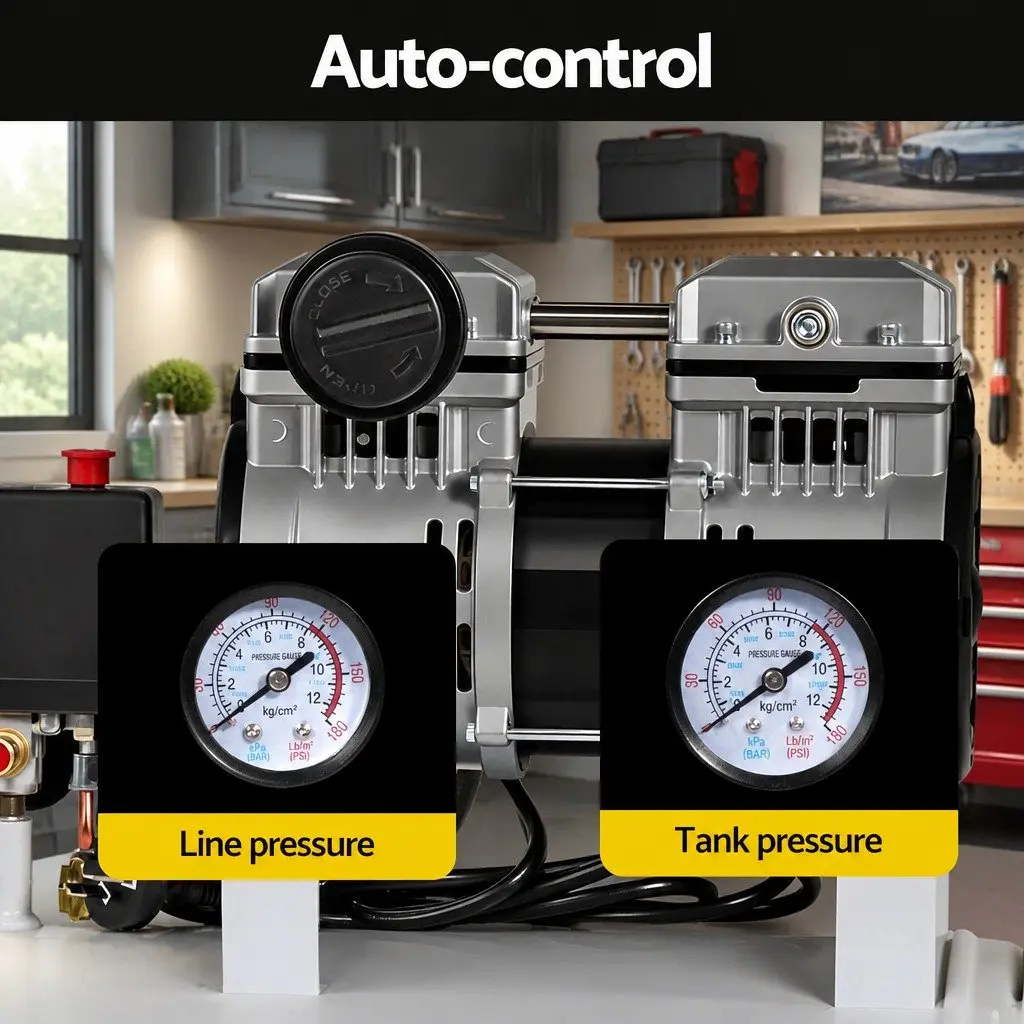 Air Compressor Portable 24L Tank Oil-Free Tyre Inflator Electric Quiet White