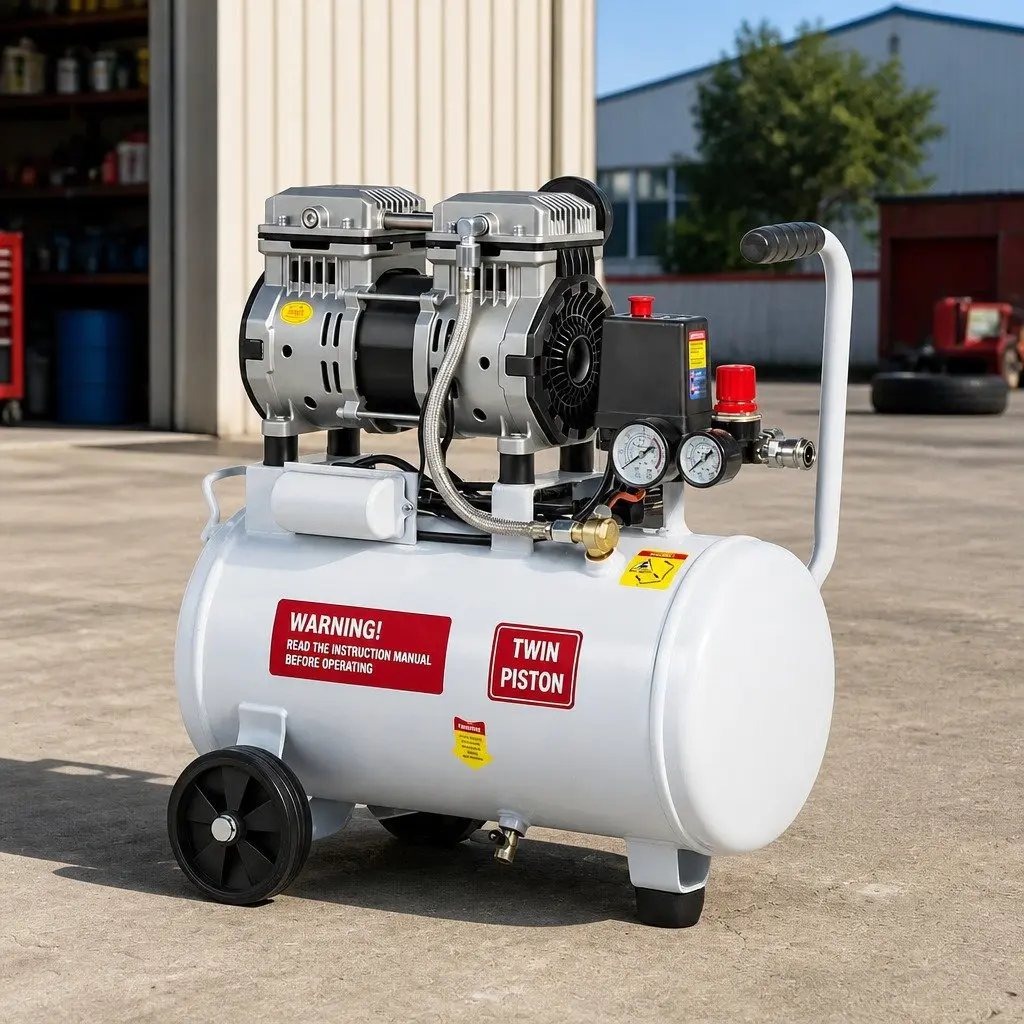 Air Compressor Portable 24L Tank Oil-Free Tyre Inflator Electric Quiet White