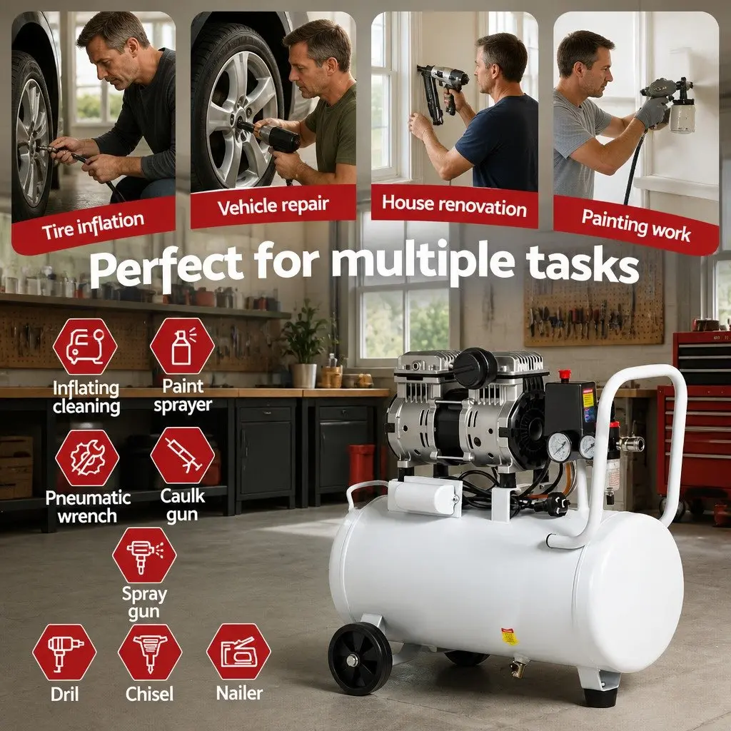 30L Air Compressor Oil-Free Portable Tyre Inflator 40L/Min White