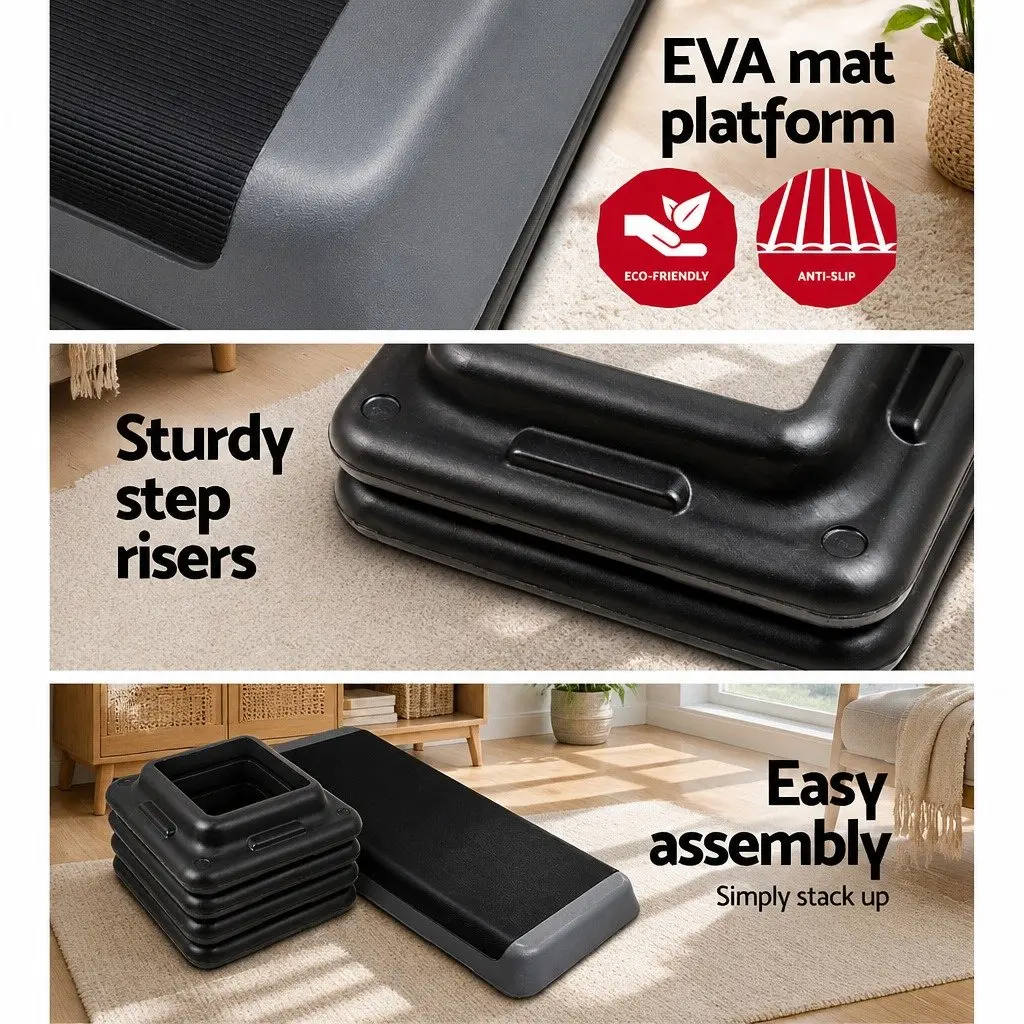 Aerobic Step Exercise Stepper Adjustable 110cm Black Grey