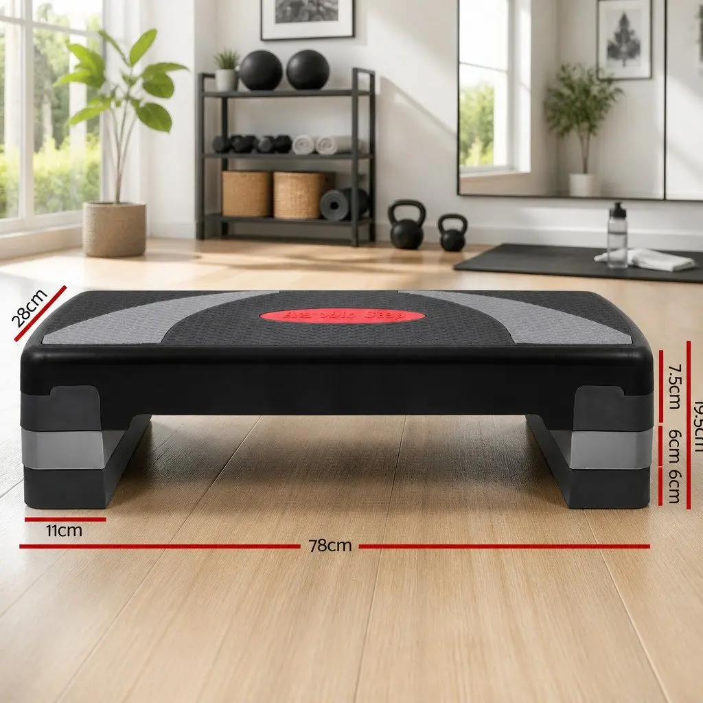 Aerobic Step Exercise Stepper Adjustable 3 Level Black Fitness Bench