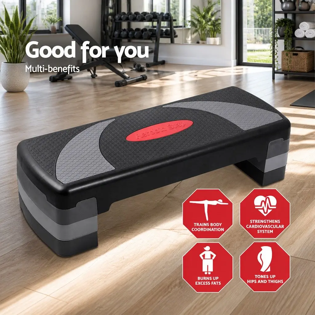 Aerobic Step Exercise Stepper Adjustable 3 Level Black Fitness Bench
