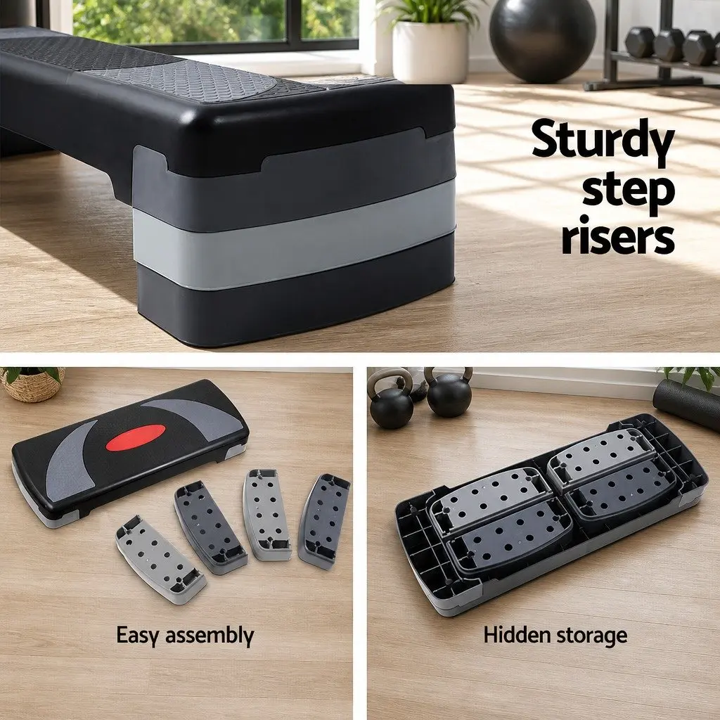 Aerobic Step Exercise Stepper Adjustable 3 Level Black Fitness Bench