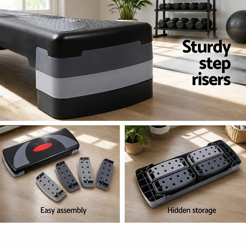 Aerobic Step Exercise Stepper Adjustable 3 Level Black Fitness Bench