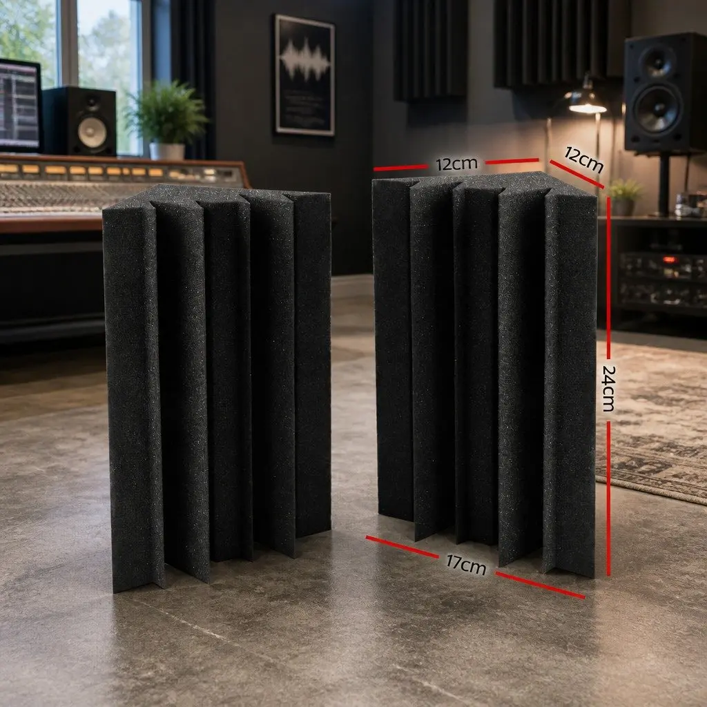 Acoustic Foam Bass Trap Sound Absorption 12cm x 17cm x 24cm Black 60 Pack