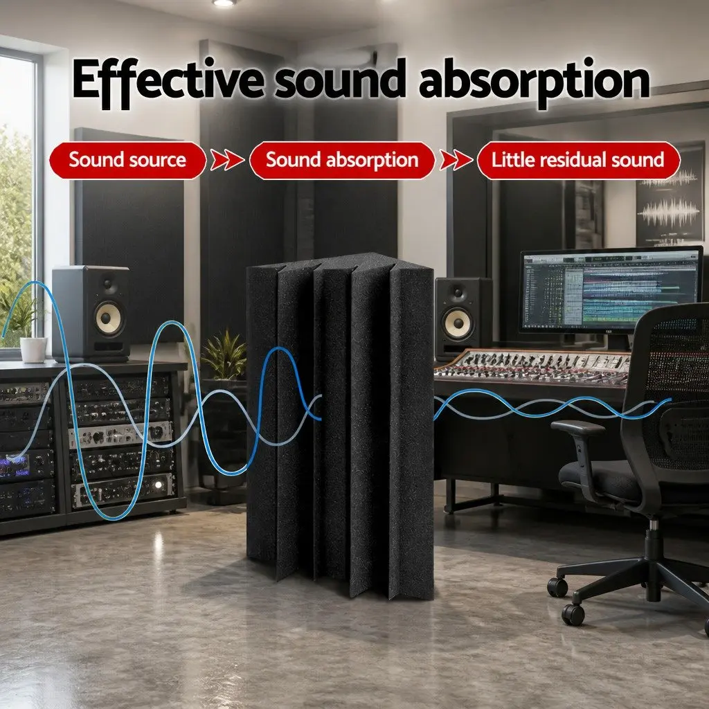 Acoustic Foam Bass Trap Sound Absorption 12cm x 17cm x 24cm Black 60 Pack