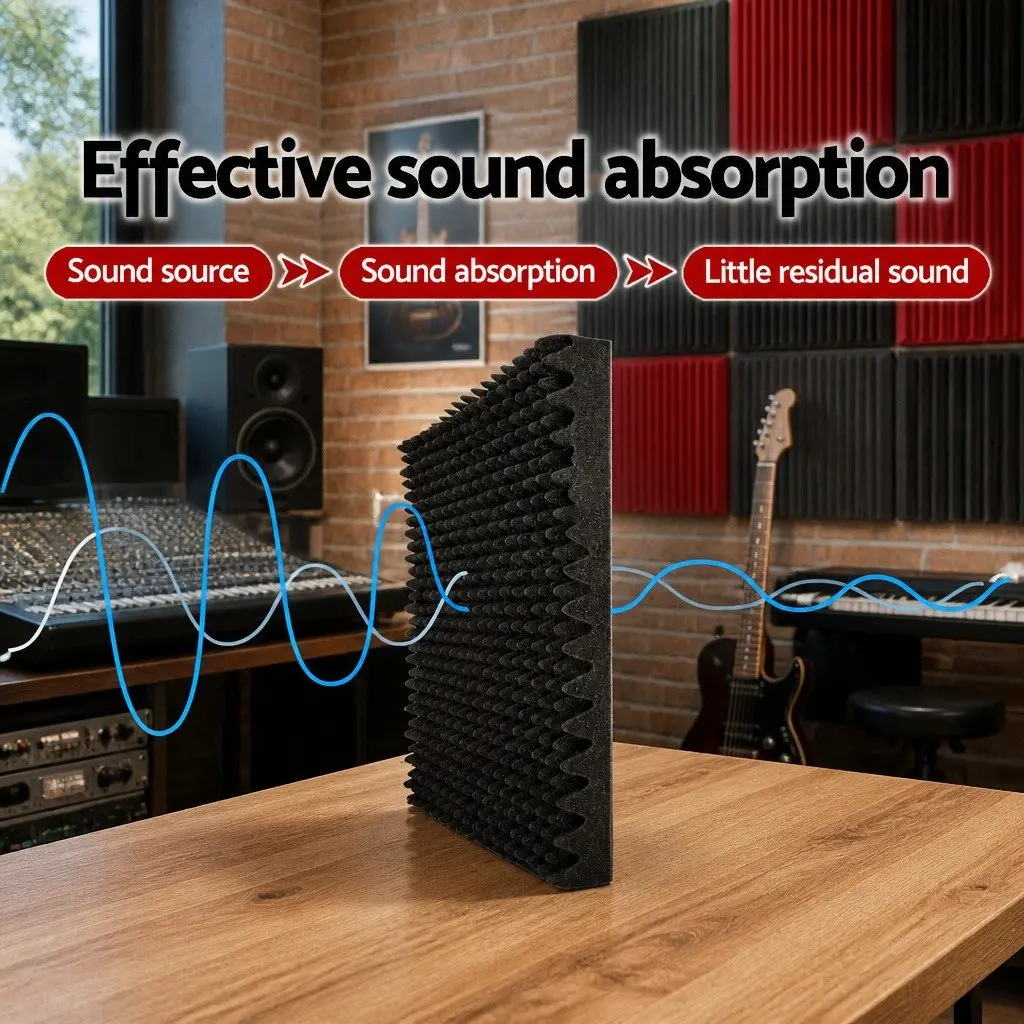 Acoustic Foam Panels Sound Absorption 50x50x5cm Eggshell Black 60 Piece
