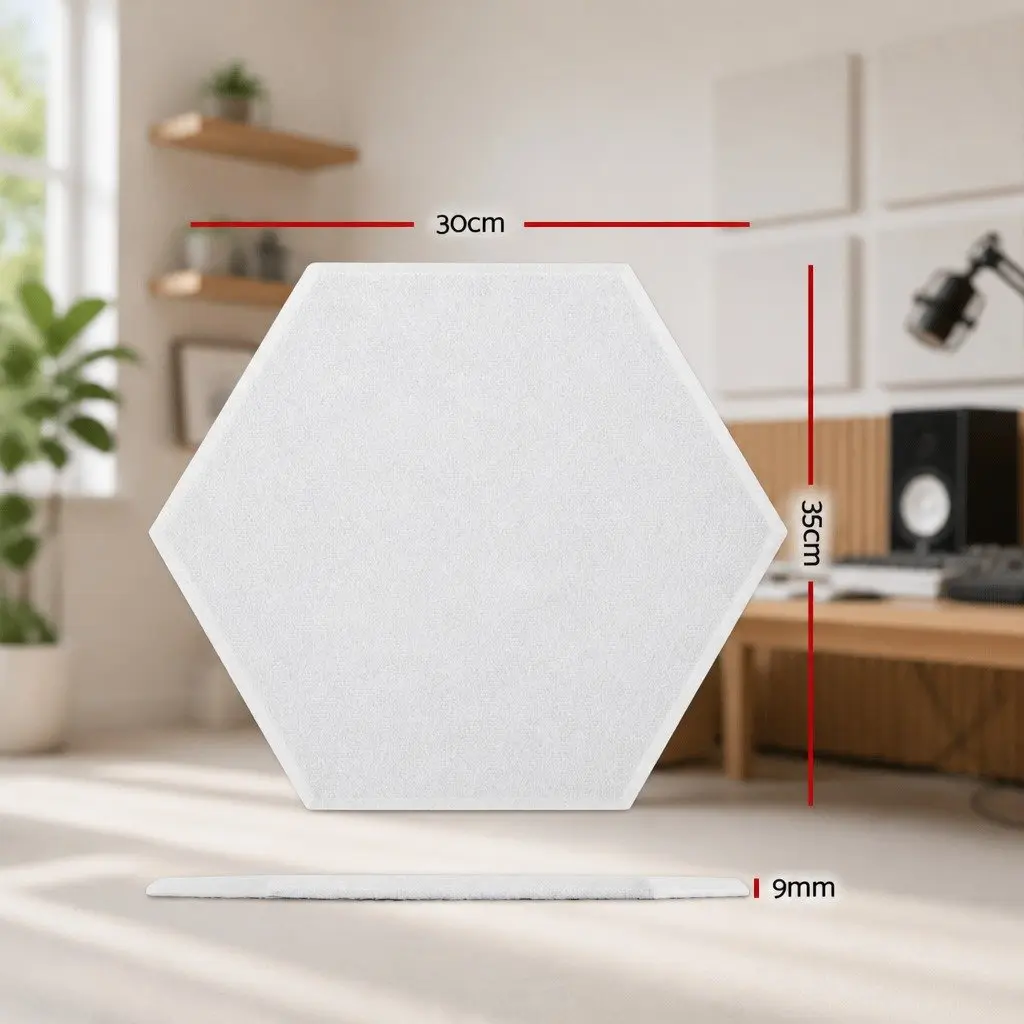 Acoustic Foam Soundproof Panels Hexagonal Tiles Wall Absorption 12 Piece White