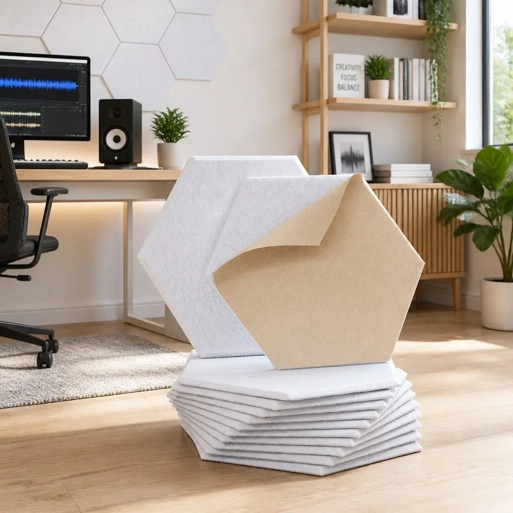 Acoustic Foam Soundproof Panels Hexagonal Tiles Wall Absorption 12 Piece White