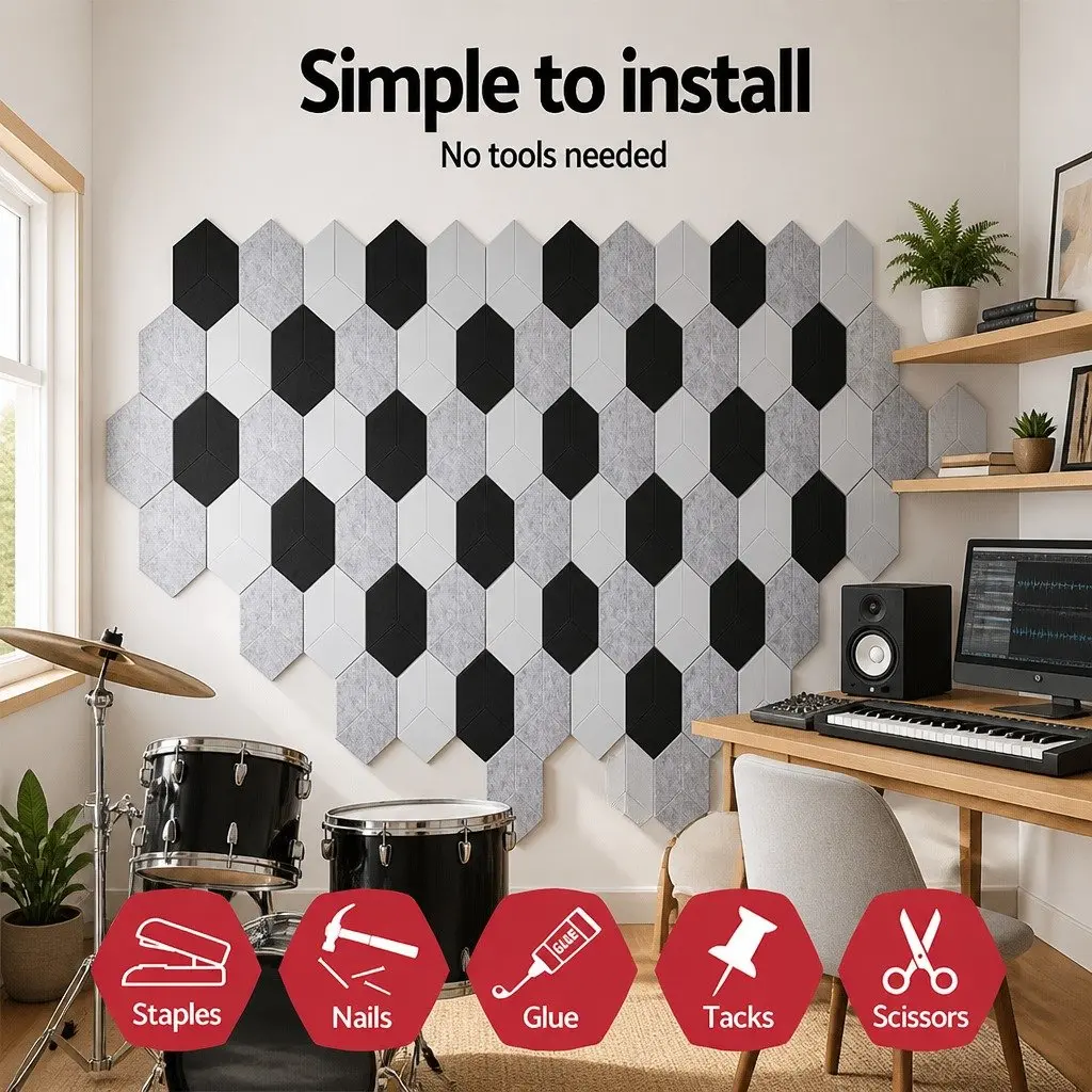 Acoustic Foam Soundproof Panels Hexagonal Tiles Wall Absorption 12 Piece White