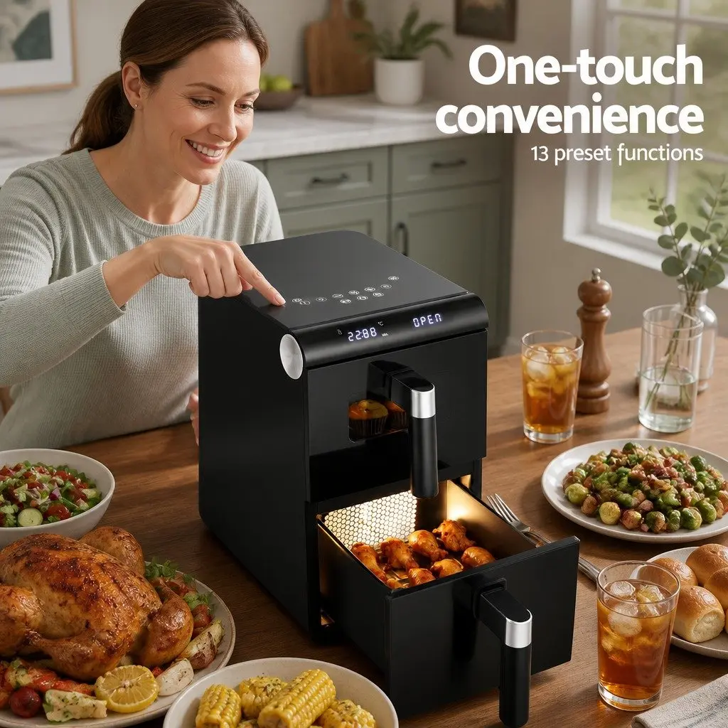 Air Fryer Oven 11L Dual Zone Cooking Black Kitchen Appliance Fryer Two Baskets