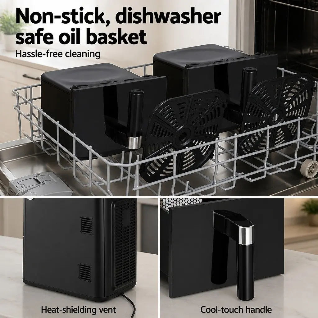 Air Fryer Oven 11L Dual Zone Cooking Black Kitchen Appliance Fryer Two Baskets