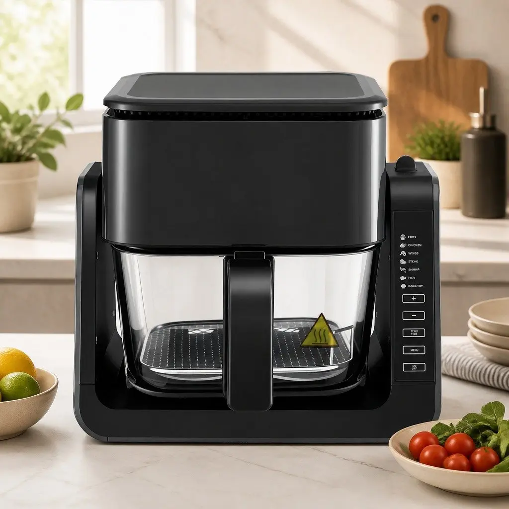 Air Fryer Dual Zone Electric Cooker 4L Black with BBQ Grill Top and Glass Basket