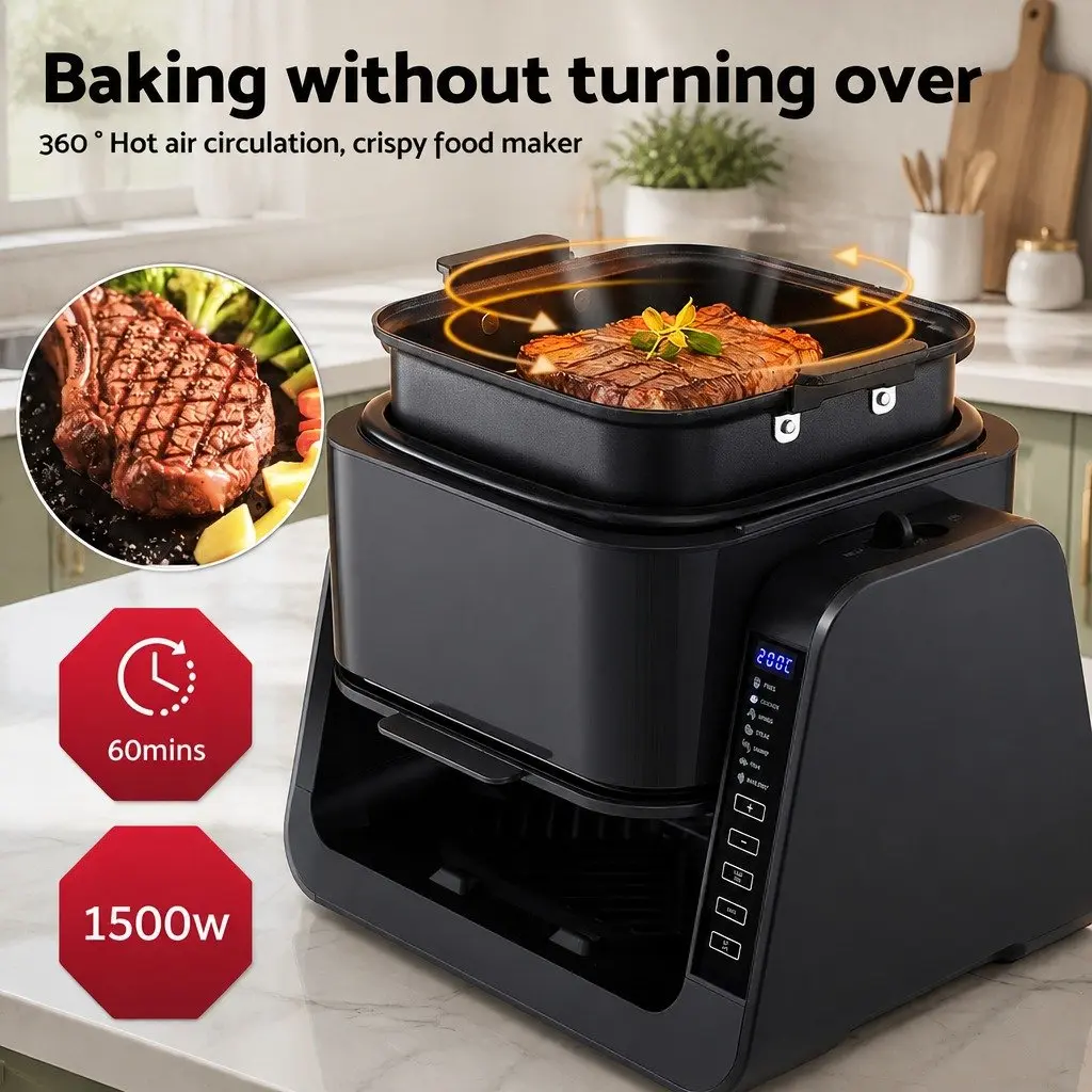 Air Fryer Dual Zone Electric Cooker 4L Black with BBQ Grill Top and Glass Basket