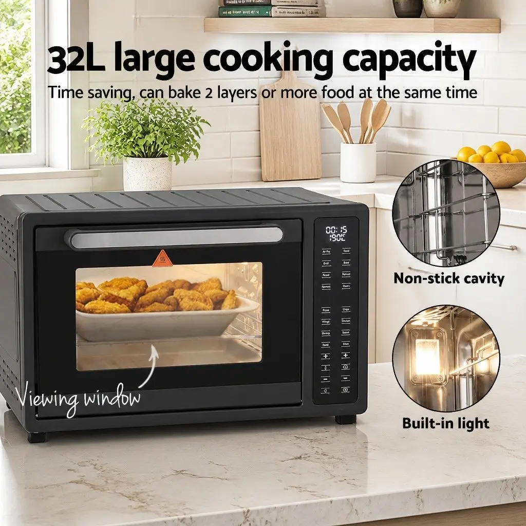 Air Fryer Oven 32L Large Capacity Cooking 1700W Black