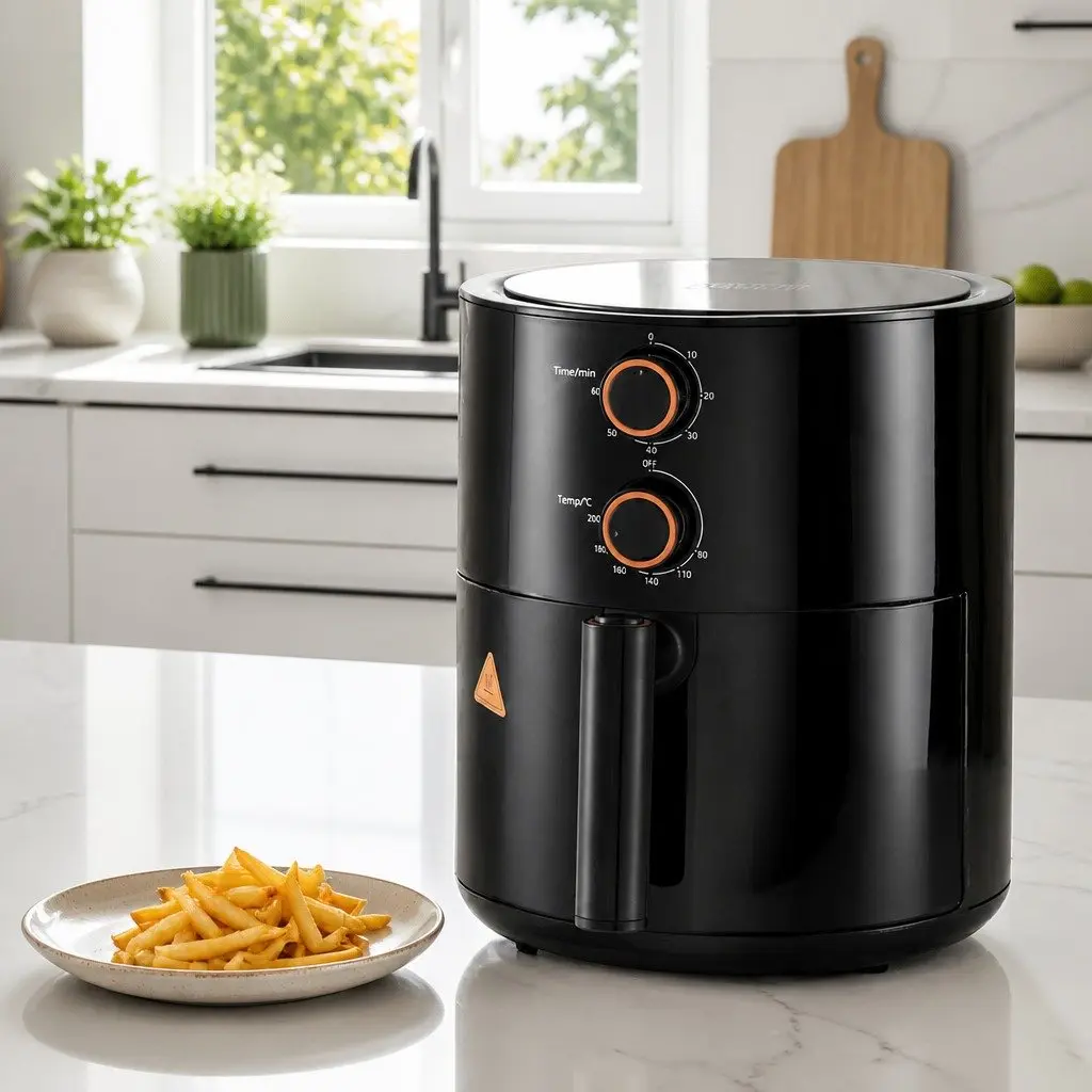 4L Air Fryer Knob Control Black Kitchen Cooking Appliance 1500W Rotary Panel
