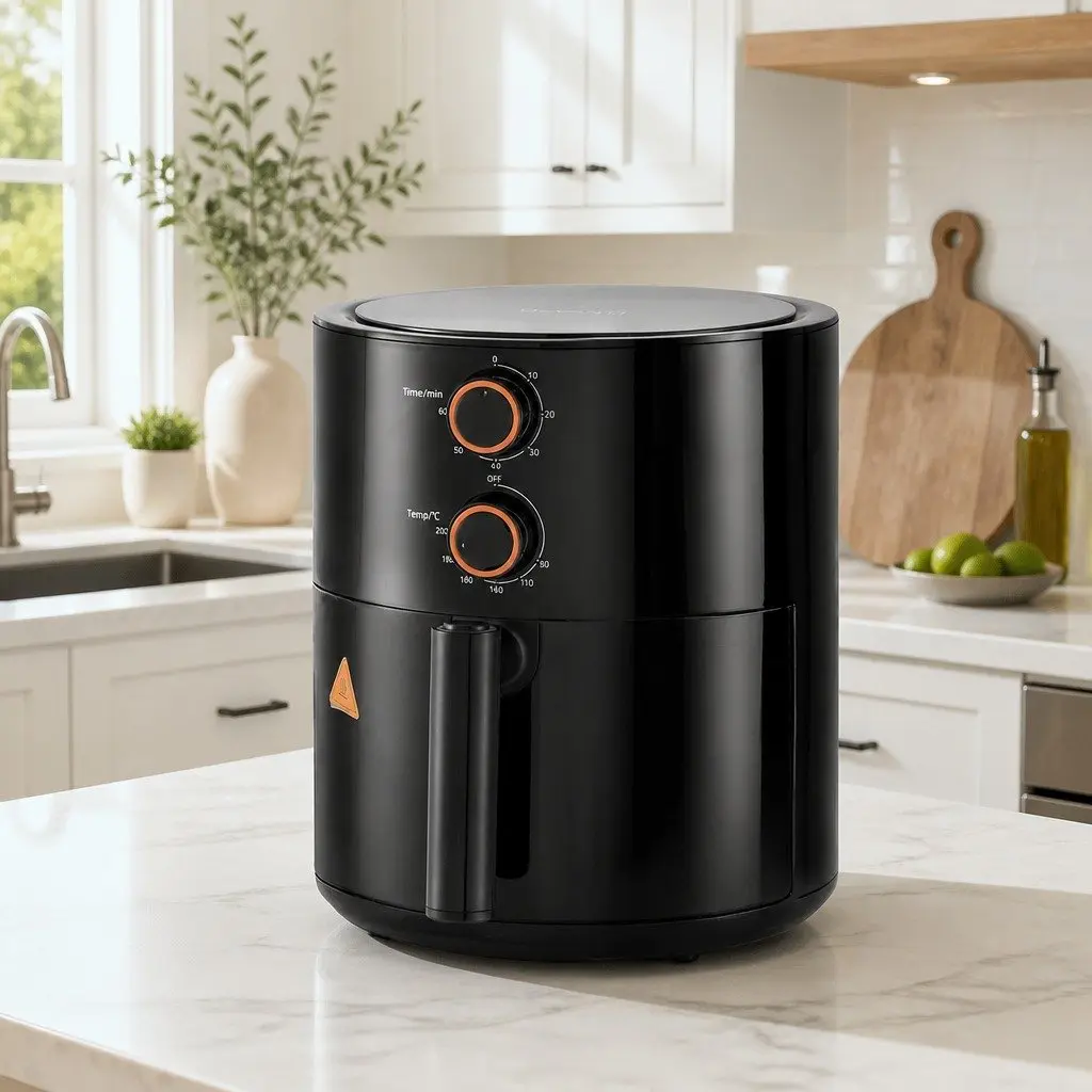 4L Air Fryer Knob Control Black Kitchen Cooking Appliance 1500W Rotary Panel