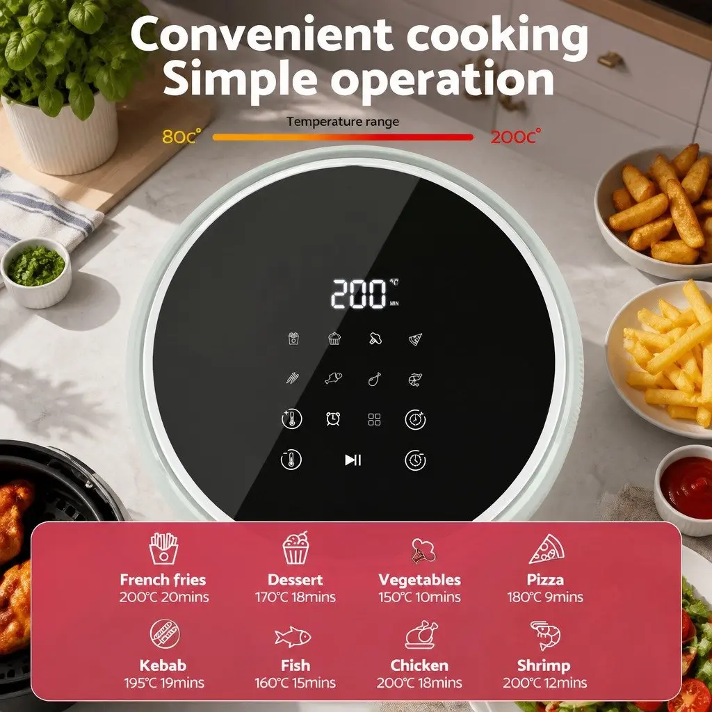Air Fryer 5L Touch Control Electric Kitchen Cooking Appliance Blue