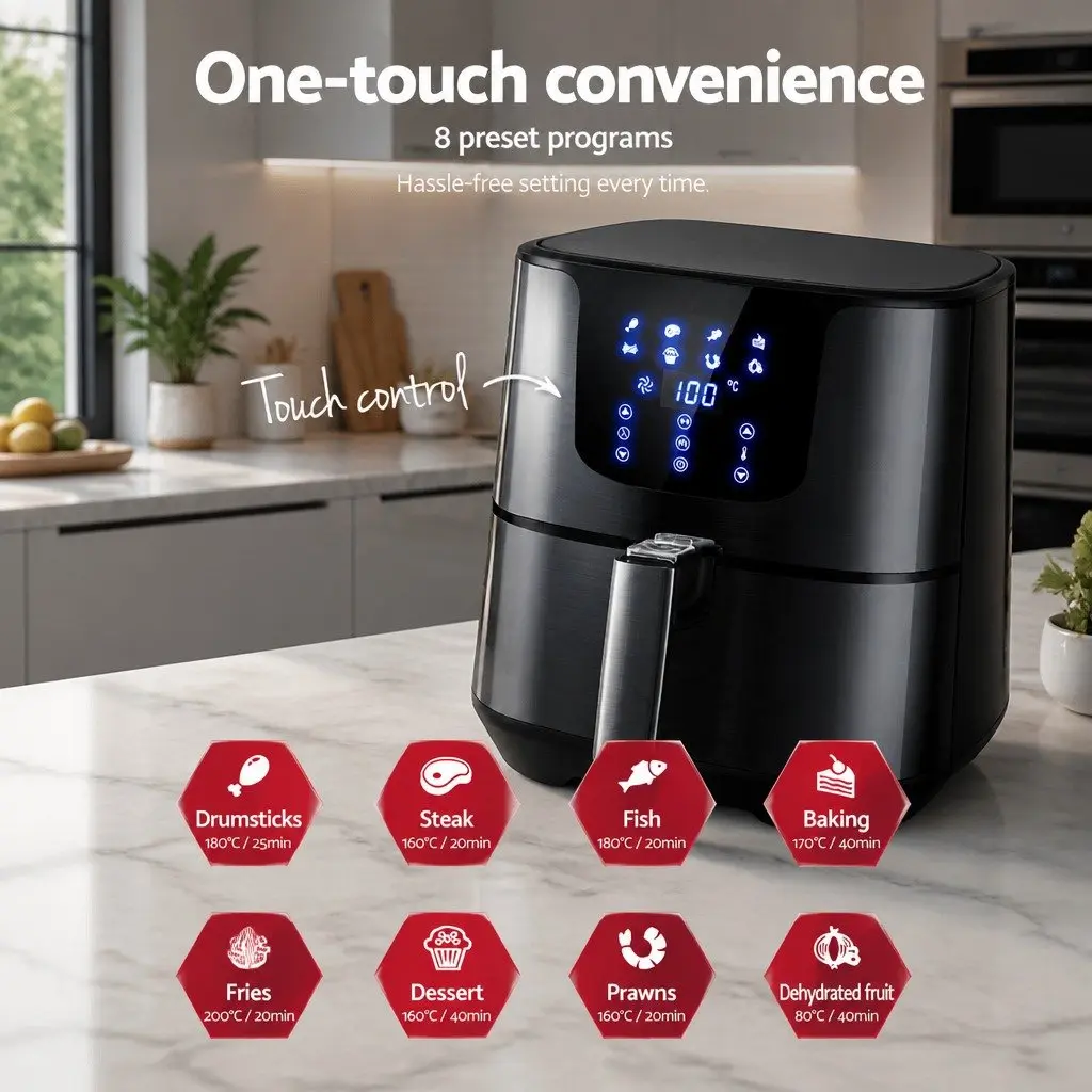 Air Fryer 7L Oil Free Cooking LCD Touch Control Black Stainless Steel