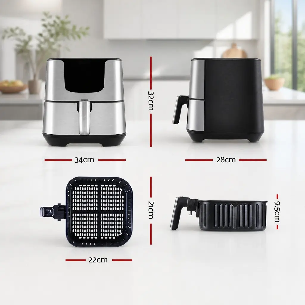 Air Fryer 7L LCD Touch Control Black Stainless Steel Kitchen Cooking Frying