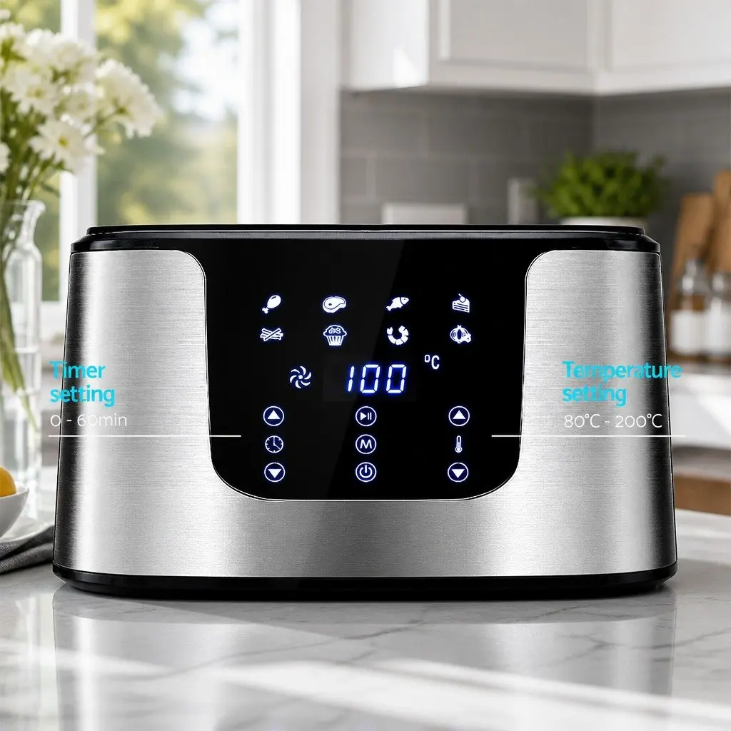 Air Fryer 7L LCD Touch Control Black Stainless Steel Kitchen Cooking Frying