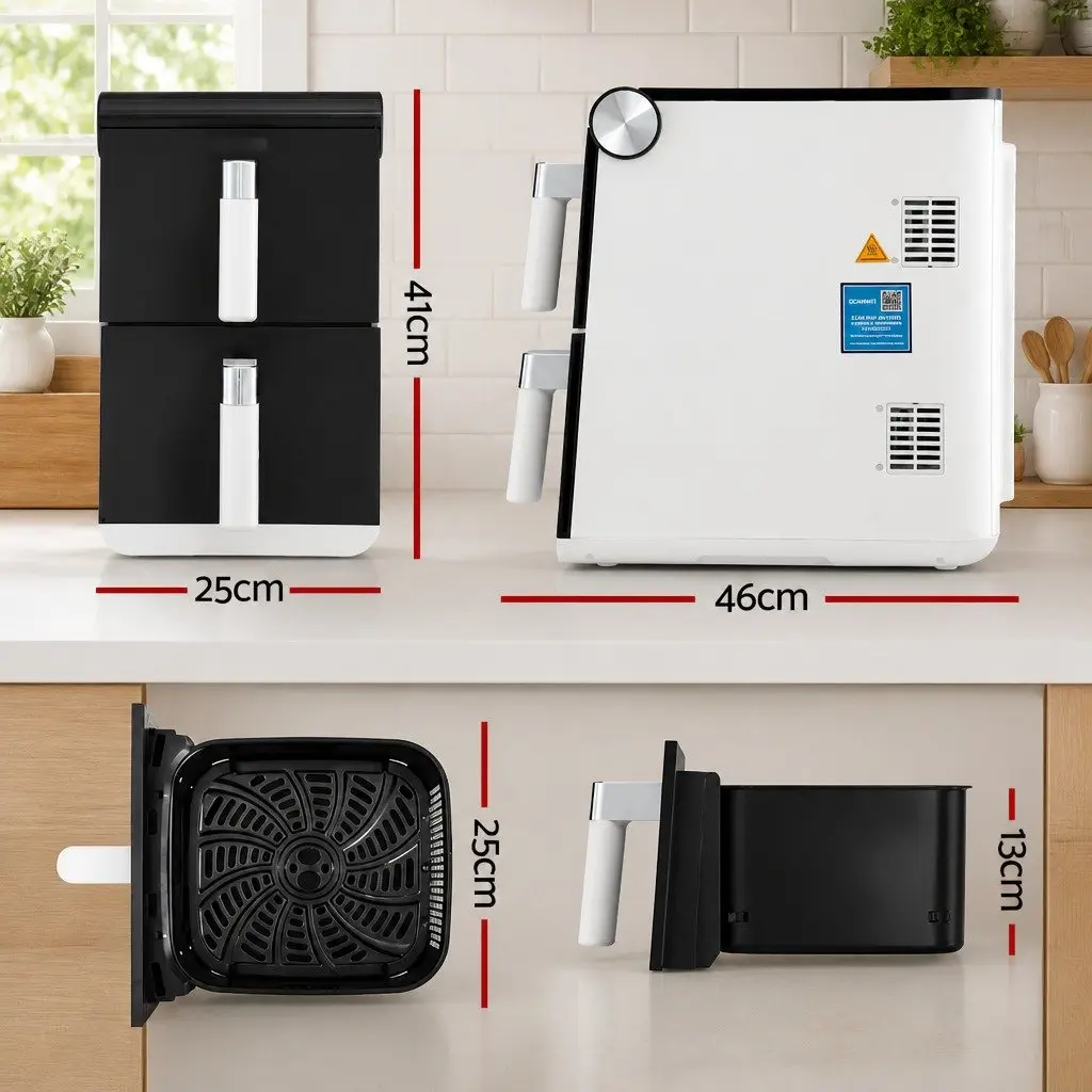 Air Fryer Oven Dual Zone 11L Independent Baskets White