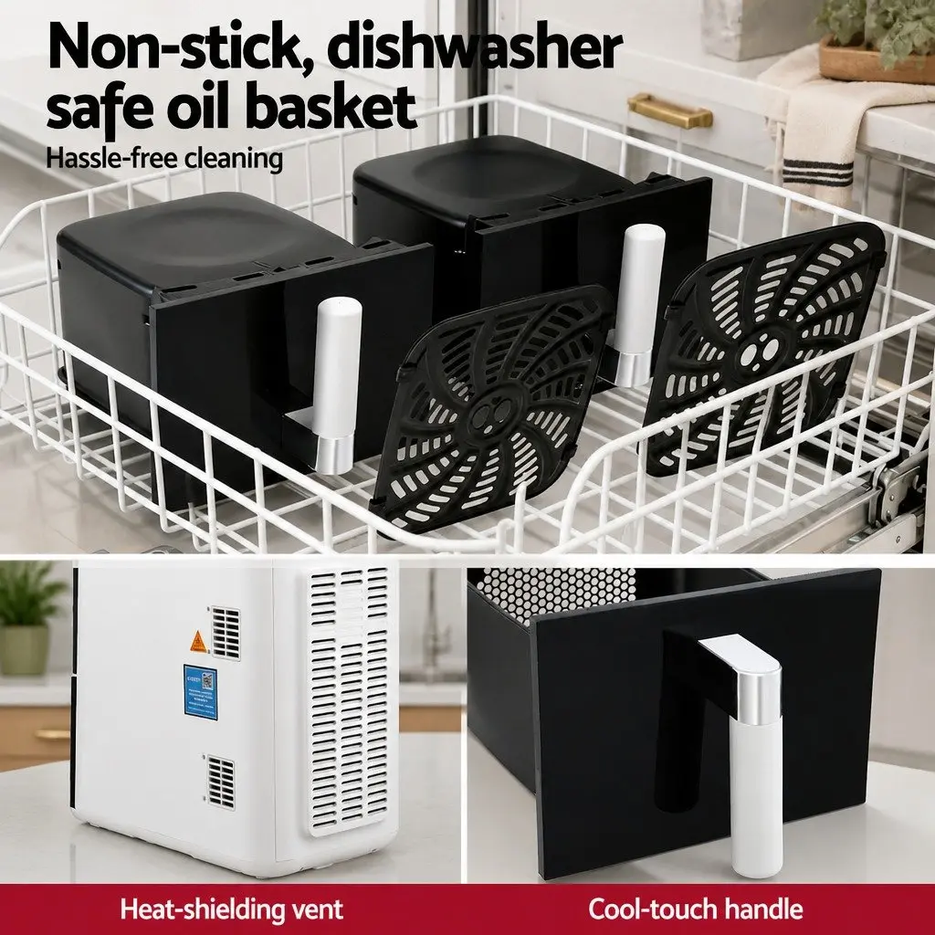 Air Fryer Oven Dual Zone 11L Independent Baskets White