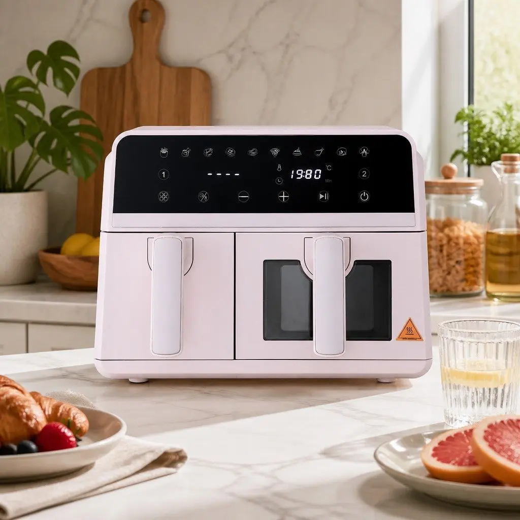 Air Fryer 9L Dual Zone Kitchen Appliance Two Independent Baskets Pink