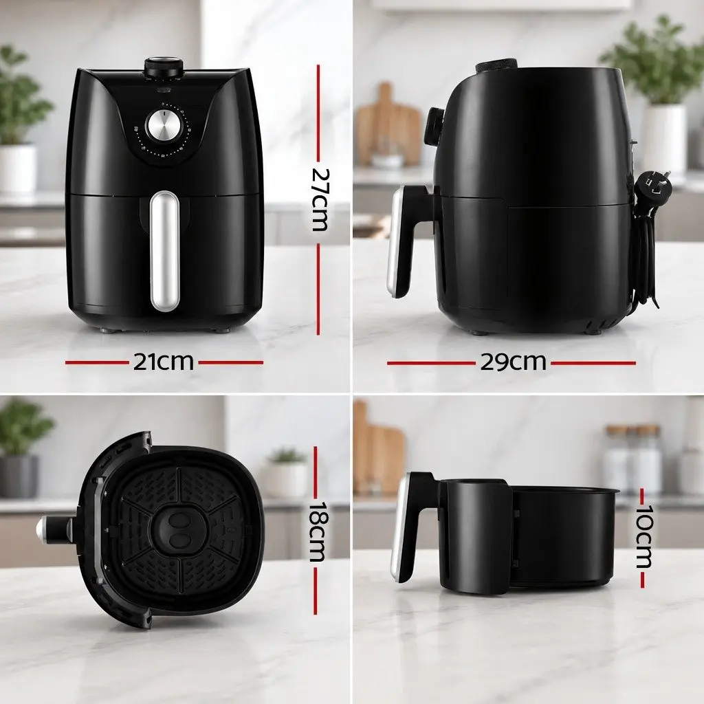 Air Fryer 2.5L Capacity Knob Control Black Kitchen Cooking Appliance Crispy Food
