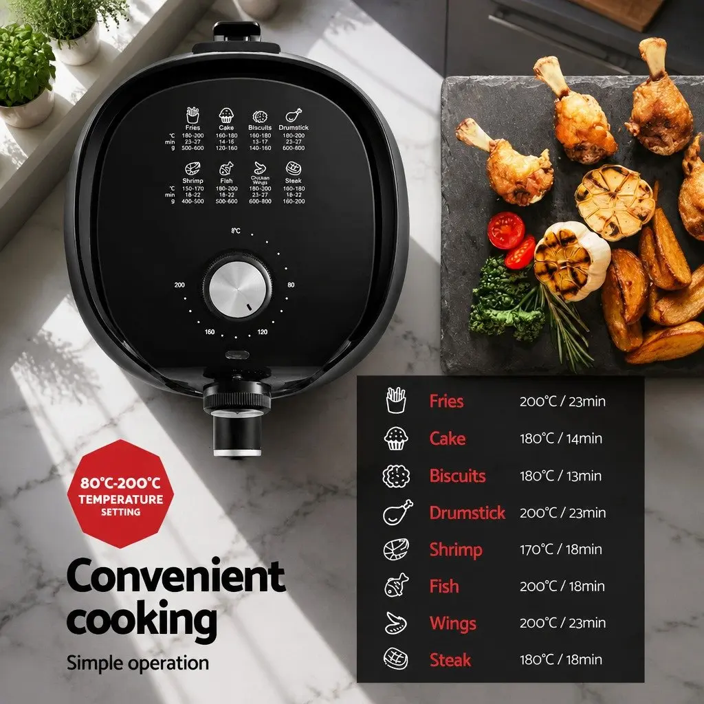 Air Fryer 2.5L Capacity Knob Control Black Kitchen Cooking Appliance Crispy Food