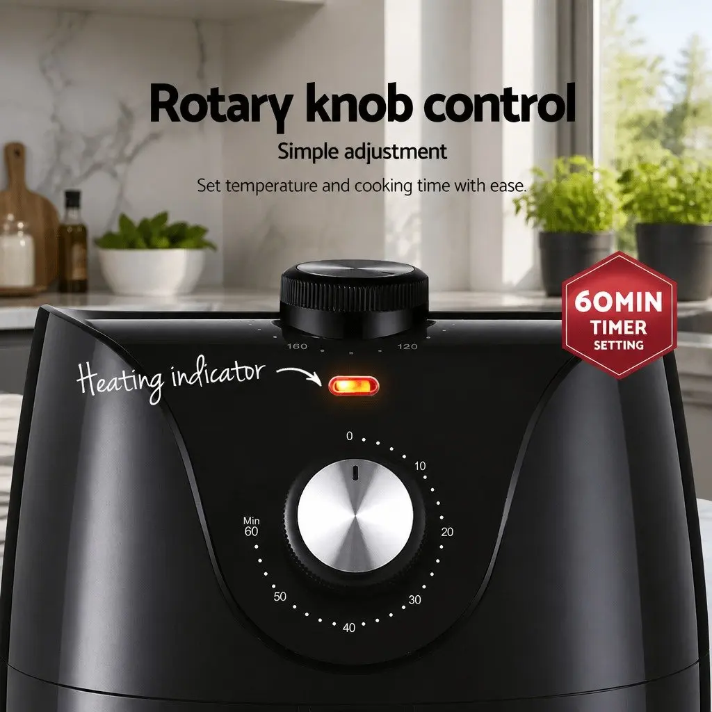 Air Fryer 2.5L Capacity Knob Control Black Kitchen Cooking Appliance Crispy Food