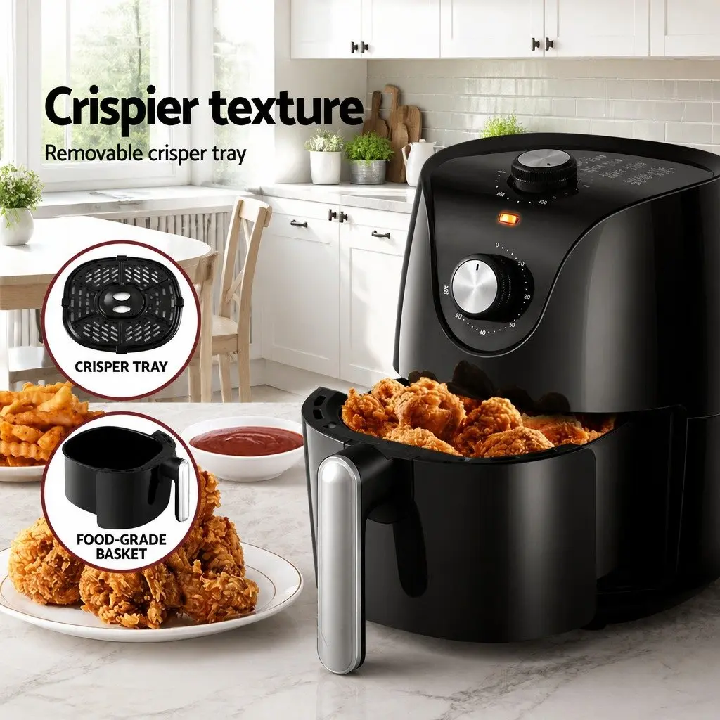 Air Fryer 2.5L Capacity Knob Control Black Kitchen Cooking Appliance Crispy Food