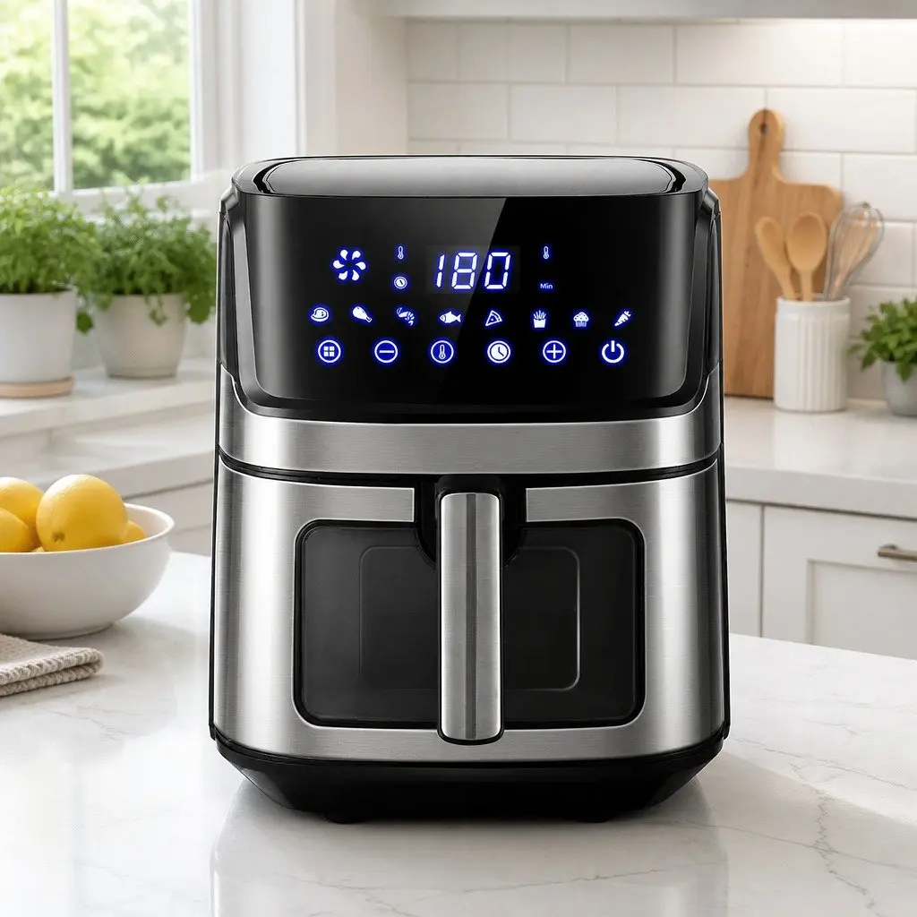 Air Fryer 6.5L LCD Touch Control Black Silver Kitchen Cooking