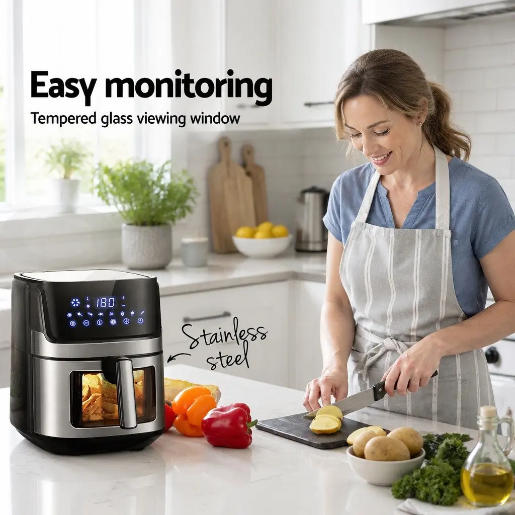 Air Fryer 6.5L LCD Touch Control Black Silver Kitchen Cooking
