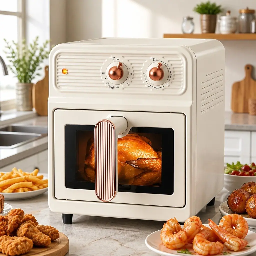 6L Air Fryer Knob Control 1700W Cream Rapid Heat Circulation Hot Air Frying