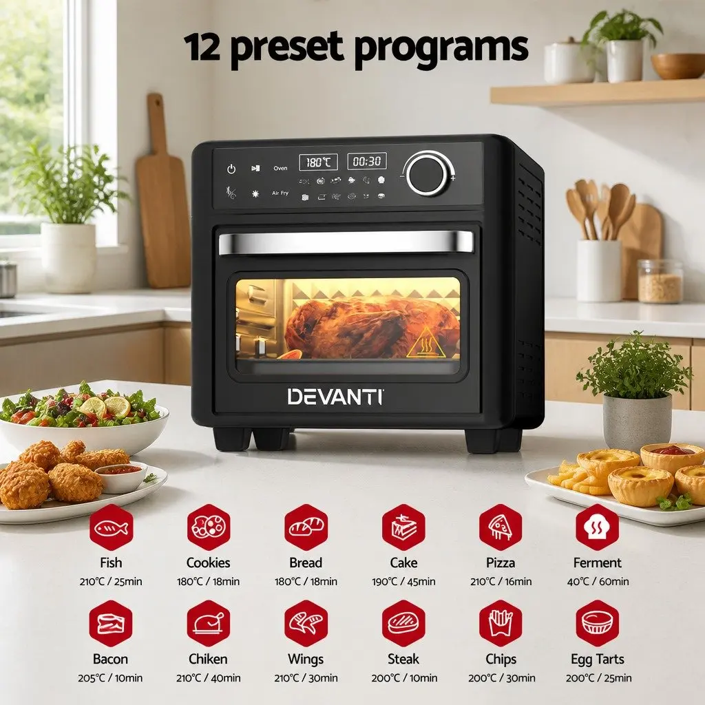 Air Fryer Oven 15L LCD Touch Control Electric Cooking Appliance Black