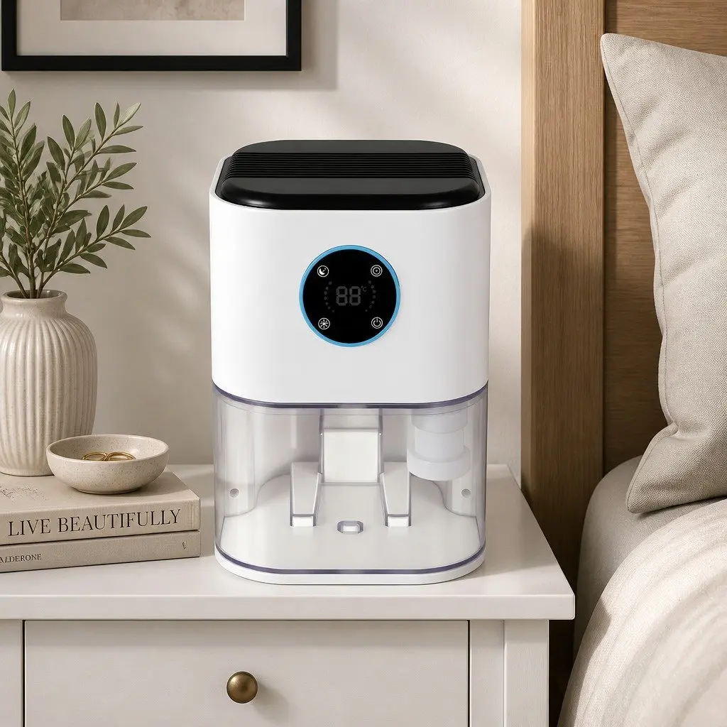 Portable Dehumidifier Moisture Absorber 2L Compact White for Home Bedroom Office