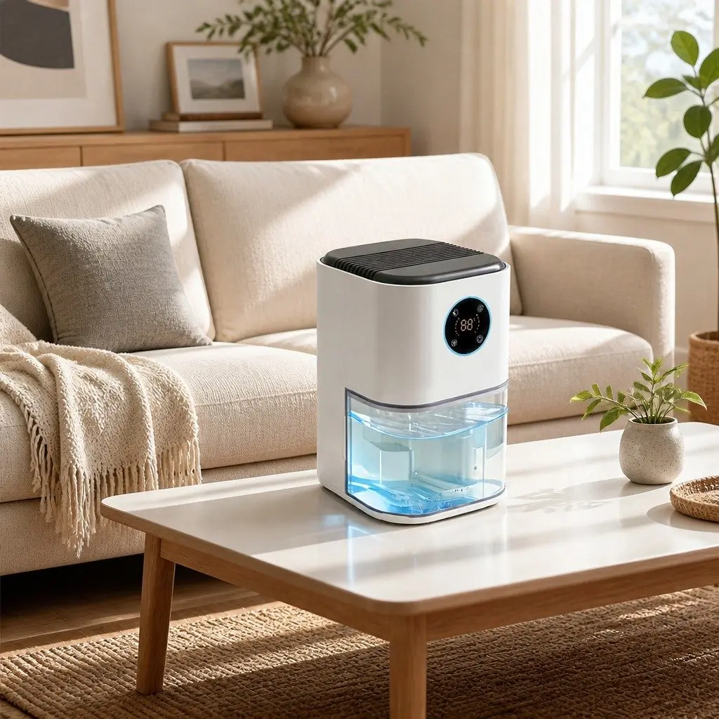 Portable Dehumidifier Moisture Absorber 2L Compact White for Home Bedroom Office