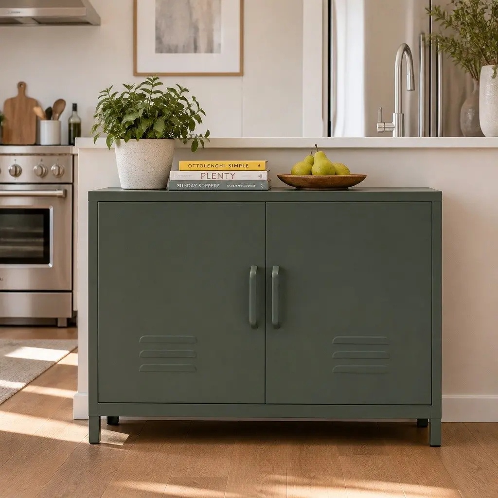 Metal Buffet Sideboard Storage Cabinet Adjustable Shelf Green 100cm x 40cm x 64cm