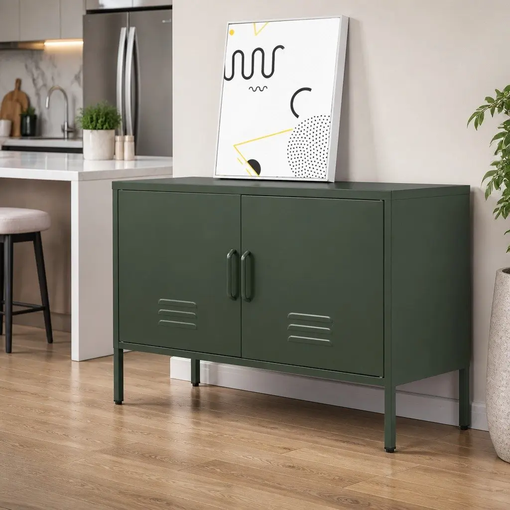 Metal Buffet Sideboard Storage Cabinet Adjustable Shelf Green 100cm x 40cm x 64cm