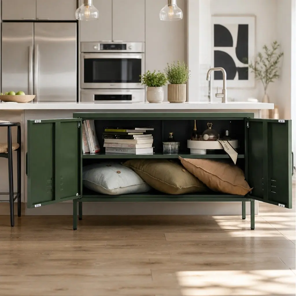 Metal Buffet Sideboard Storage Cabinet Adjustable Shelf Green 100cm x 40cm x 64cm
