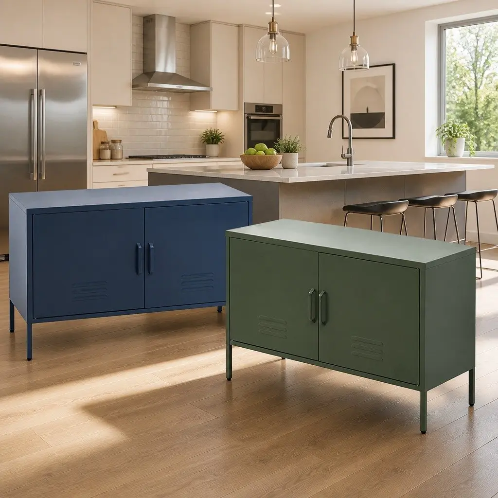 Metal Buffet Sideboard Storage Cabinet Adjustable Shelf Green 100cm x 40cm x 64cm