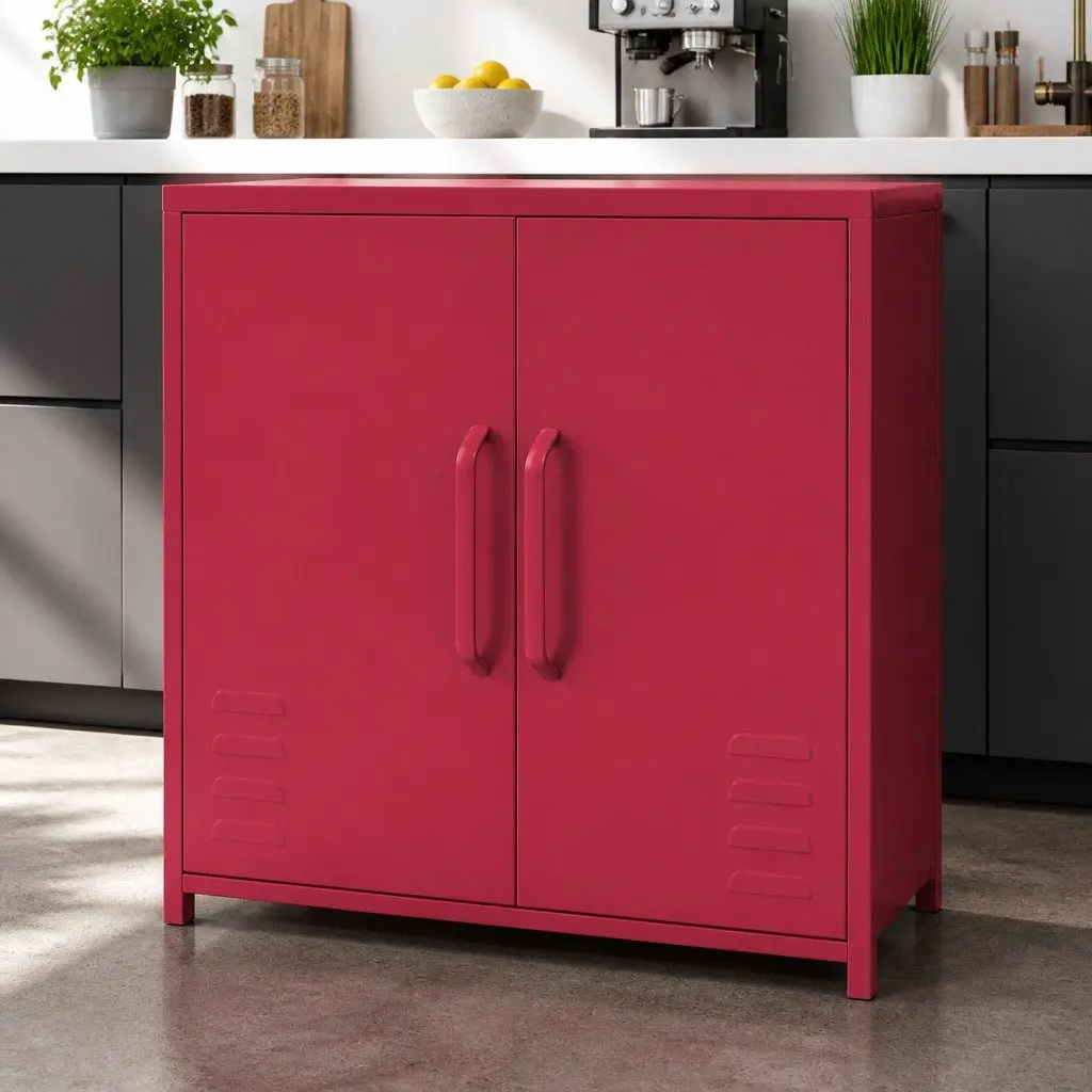 Metal Buffet Sideboard Storage Cabinet Pink 100cm W x 40cm D x 64cm H